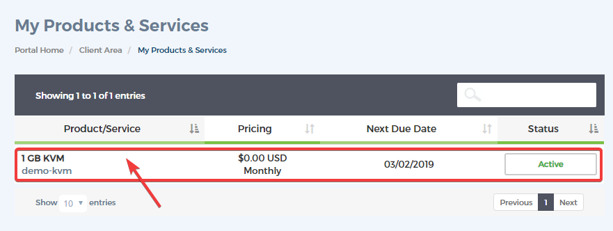 KVM Reinstall - Step 2 - Select VPS Service