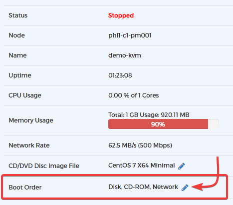 KVM Reinstall - Step 6 - Edit Boot Order